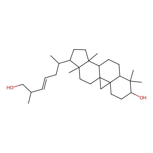 2D Structure of (1S,3R,6S,8R,11S,12S,15R,16R)-15-[(E,2R,6R)-7-hydroxy-6-methylhept-4-en-2-yl]-7,7,12,16-tetramethylpentacyclo[9.7.0.01,3.03,8.012,16]octadecan-6-ol