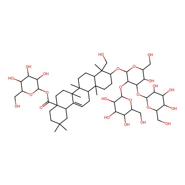 2D Structure of [3,4,5-Trihydroxy-6-(hydroxymethyl)oxan-2-yl] 10-[5-hydroxy-6-(hydroxymethyl)-3,4-bis[[3,4,5-trihydroxy-6-(hydroxymethyl)oxan-2-yl]oxy]oxan-2-yl]oxy-9-(hydroxymethyl)-2,2,6a,6b,9,12a-hexamethyl-1,3,4,5,6,6a,7,8,8a,10,11,12,13,14b-tetradecahydropicene-4a-carboxylate