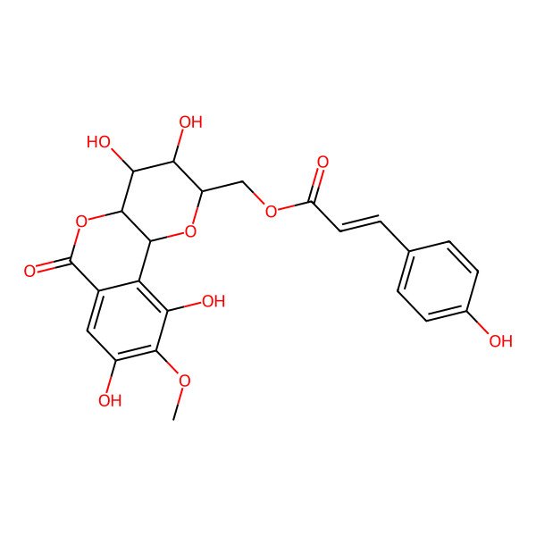 2D Structure of (3,4,8,10-tetrahydroxy-9-methoxy-6-oxo-3,4,4a,10b-tetrahydro-2H-pyrano[3,2-c]isochromen-2-yl)methyl 3-(4-hydroxyphenyl)prop-2-enoate