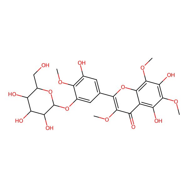 2D Structure of 5,7-Dihydroxy-2-[3-hydroxy-4-methoxy-5-[3,4,5-trihydroxy-6-(hydroxymethyl)oxan-2-yl]oxyphenyl]-3,6,8-trimethoxychromen-4-one
