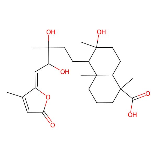 2D Structure of (1R,4aS,5R,6R,8aR)-5-[(3S,4S,5E)-3,4-dihydroxy-3-methyl-5-(3-methyl-5-oxofuran-2-ylidene)pentyl]-6-hydroxy-1,4a,6-trimethyl-3,4,5,7,8,8a-hexahydro-2H-naphthalene-1-carboxylic acid