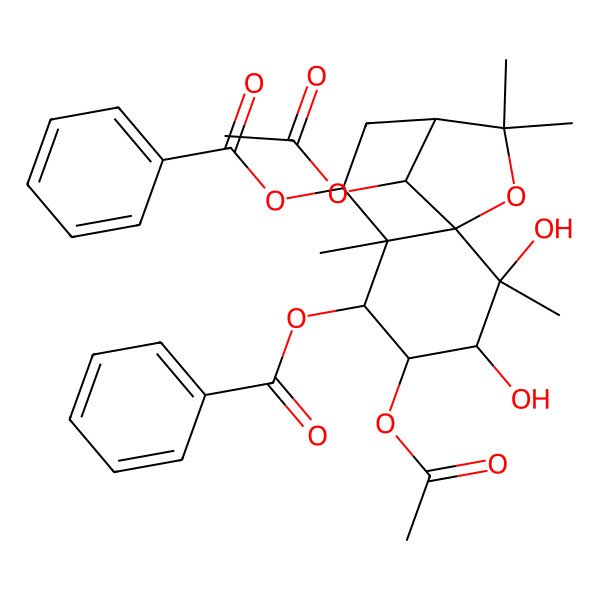 2D Structure of [(1S,2S,3S,4R,5R,6S,7S,9R,12R)-4,12-diacetyloxy-5-benzoyloxy-2,3-dihydroxy-2,6,10,10-tetramethyl-11-oxatricyclo[7.2.1.01,6]dodecan-7-yl] benzoate