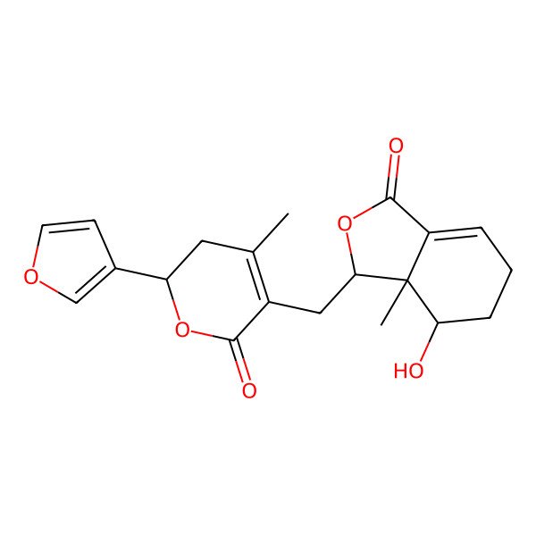 2D Structure of (3S,3aR,4R)-3-[[(2S)-2-(furan-3-yl)-4-methyl-6-oxo-2,3-dihydropyran-5-yl]methyl]-4-hydroxy-3a-methyl-3,4,5,6-tetrahydro-2-benzofuran-1-one
