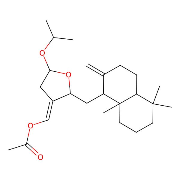 2D Structure of [2-[(5,5,8a-trimethyl-2-methylidene-3,4,4a,6,7,8-hexahydro-1H-naphthalen-1-yl)methyl]-5-propan-2-yloxyoxolan-3-ylidene]methyl acetate
