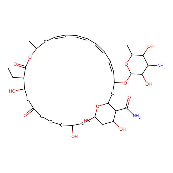 2D Structure of (1R,3S,9R,10S,13R,15E,17E,19E,21E,23R,26R,27S)-23-[(2R,3S,4S,5S,6R)-4-amino-3,5-dihydroxy-6-methyloxan-2-yl]oxy-10-ethyl-1,3,9,27-tetrahydroxy-13-methyl-7,11-dioxo-12,29-dioxabicyclo[23.3.1]nonacosa-15,17,19,21-tetraene-26-carboxamide