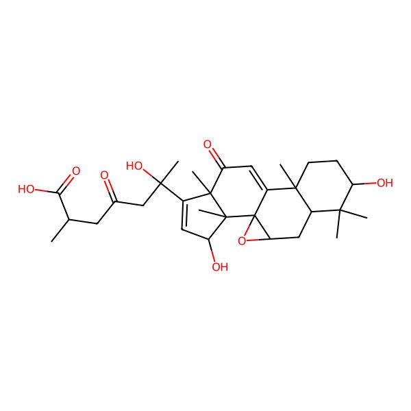 2D Structure of (2S,6S)-6-[(1S,3S,5R,7S,10S,14R,17R,18S)-7,17-dihydroxy-6,6,10,14,18-pentamethyl-13-oxo-2-oxapentacyclo[9.7.0.01,3.05,10.014,18]octadeca-11,15-dien-15-yl]-6-hydroxy-2-methyl-4-oxoheptanoic acid