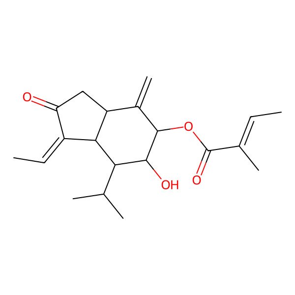 2D Structure of (1-Ethylidene-6-hydroxy-4-methylidene-2-oxo-7-propan-2-yl-3,3a,5,6,7,7a-hexahydroinden-5-yl) 2-methylbut-2-enoate