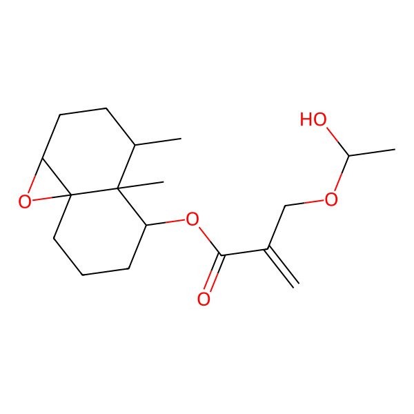 2D Structure of (4,4a-Dimethyl-1a,2,3,4,5,6,7,8-octahydronaphtho[4a,5-b]oxiren-5-yl) 2-(1-hydroxyethoxymethyl)prop-2-enoate