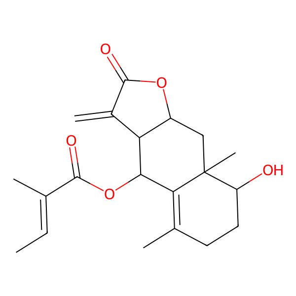 2D Structure of [(3aS,4R,8R,8aR,9aS)-8-hydroxy-5,8a-dimethyl-3-methylidene-2-oxo-4,6,7,8,9,9a-hexahydro-3aH-benzo[f][1]benzofuran-4-yl] (Z)-2-methylbut-2-enoate