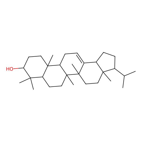 2D Structure of 3a,5a,5b,8,8,11a-Hexamethyl-3-propan-2-yl-1,2,3,4,5,6,7,7a,9,10,11,11b,12,13b-tetradecahydrocyclopenta[a]chrysen-9-ol