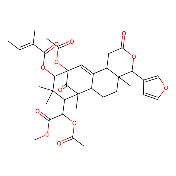 2D Structure of [(1R,2S,5R,6R,10S,13R,14S,16S)-13-acetyloxy-16-[(1R)-1-acetyloxy-2-methoxy-2-oxoethyl]-6-(furan-3-yl)-1,5,15,15-tetramethyl-8,17-dioxo-7-oxatetracyclo[11.3.1.02,11.05,10]heptadec-11-en-14-yl] (E)-2-methylbut-2-enoate