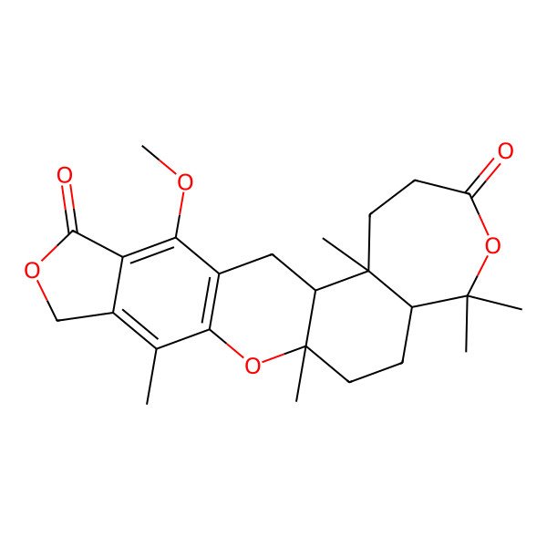 2D Structure of 10-Methoxy-1,4,14,19,19-pentamethyl-2,7,18-trioxapentacyclo[11.9.0.03,11.05,9.014,20]docosa-3(11),4,9-triene-8,17-dione