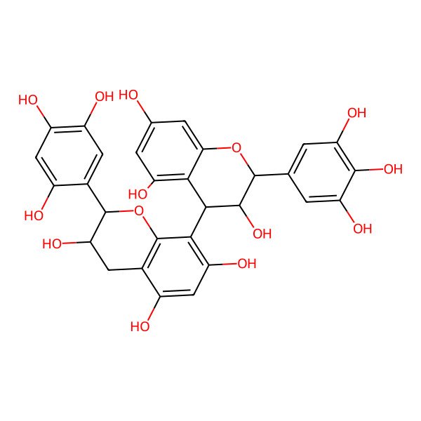 2D Structure of 2-(2,4,5-trihydroxyphenyl)-8-[3,5,7-trihydroxy-2-(3,4,5-trihydroxyphenyl)-3,4-dihydro-2H-chromen-4-yl]-3,4-dihydro-2H-chromene-3,5,7-triol