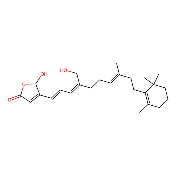 2D Structure of (2R)-2-hydroxy-3-[(1E,3E,7E)-4-(hydroxymethyl)-8-methyl-10-(2,6,6-trimethylcyclohexen-1-yl)deca-1,3,7-trienyl]-2H-furan-5-one