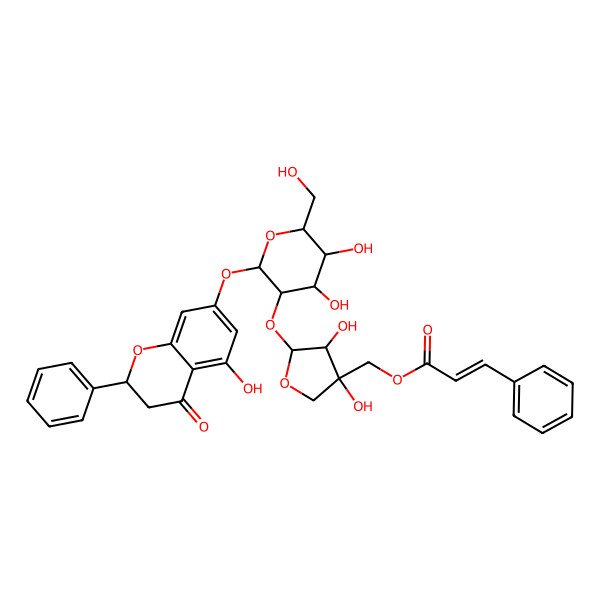 2D Structure of [5-[4,5-Dihydroxy-6-(hydroxymethyl)-2-[(5-hydroxy-4-oxo-2-phenyl-2,3-dihydrochromen-7-yl)oxy]oxan-3-yl]oxy-3,4-dihydroxyoxolan-3-yl]methyl 3-phenylprop-2-enoate