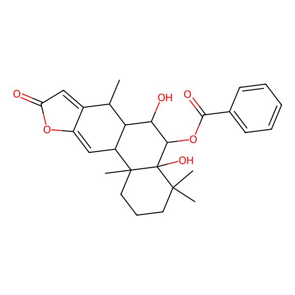 2D Structure of [(4aR,5R,6R,6aS,7R,11aS,11bR)-4a,6-dihydroxy-4,4,7,11b-tetramethyl-9-oxo-1,2,3,5,6,6a,7,11a-octahydronaphtho[2,1-f][1]benzofuran-5-yl] benzoate
