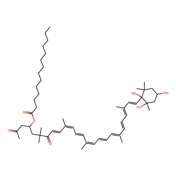 2D Structure of [(4S,8E,10E,12E,14E,16E,18E,20E,22E,24E)-6,6,10,14,19,23-hexamethyl-2,7-dioxo-25-[(1S,2R,4S)-1,2,4-trihydroxy-2,6,6-trimethylcyclohexyl]pentacosa-8,10,12,14,16,18,20,22,24-nonaen-4-yl] tetradecanoate