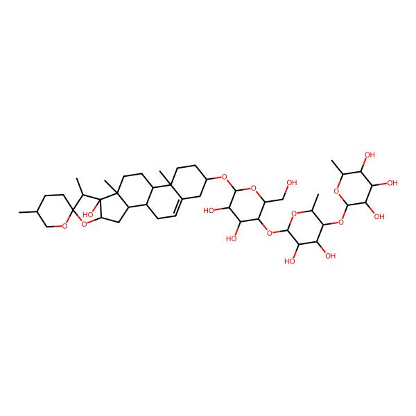 2D Structure of 2-[6-[4,5-Dihydroxy-2-(hydroxymethyl)-6-(8-hydroxy-5',7,9,13-tetramethylspiro[5-oxapentacyclo[10.8.0.02,9.04,8.013,18]icos-18-ene-6,2'-oxane]-16-yl)oxyoxan-3-yl]oxy-4,5-dihydroxy-2-methyloxan-3-yl]oxy-6-methyloxane-3,4,5-triol