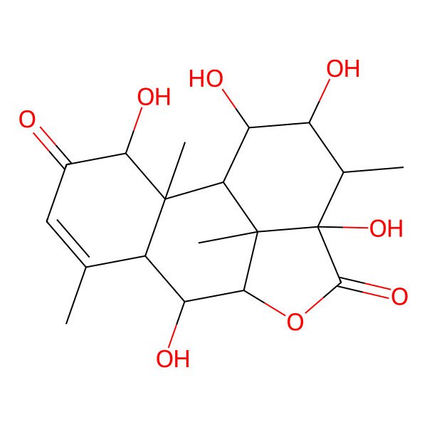 2D Structure of (1R,2S,3S,7S,8R,9S,12R,13S,14R,15R,16S)-3,8,12,14,15-pentahydroxy-2,6,13,16-tetramethyl-10-oxatetracyclo[7.6.1.02,7.012,16]hexadec-5-ene-4,11-dione