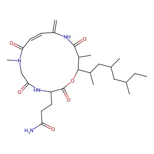 2D Structure of 3-[15-(4,6-Dimethyloctan-2-yl)-7,14-dimethyl-11-methylidene-2,5,8,13-tetraoxo-1-oxa-4,7,12-triazacyclopentadec-9-en-3-yl]propanamide