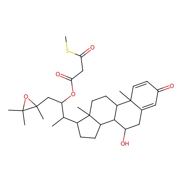 2D Structure of [3-(7-Hydroxy-10,13-dimethyl-3-oxo-6,7,8,9,11,12,14,15,16,17-decahydrocyclopenta[a]phenanthren-17-yl)-1-(2,3,3-trimethyloxiran-2-yl)butan-2-yl] 3-methylsulfanyl-3-oxopropanoate