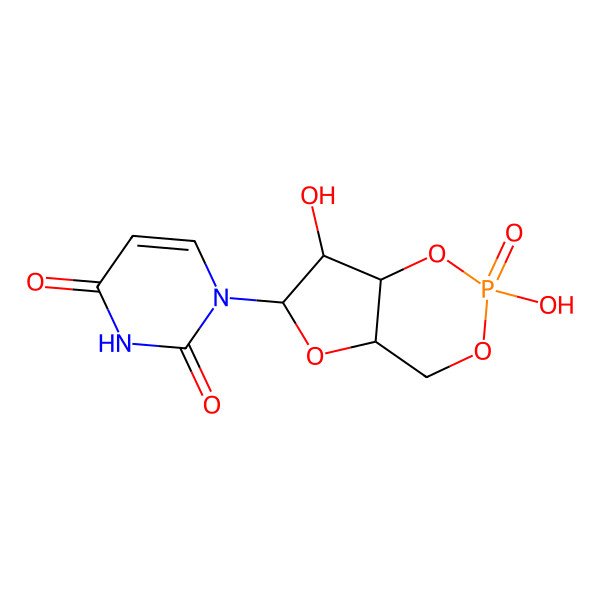 2D Structure of 1-(2,7-dihydroxy-2-oxo-4a,6,7,7a-tetrahydro-4H-furo[3,2-d][1,3,2]dioxaphosphinin-6-yl)pyrimidine-2,4-dione