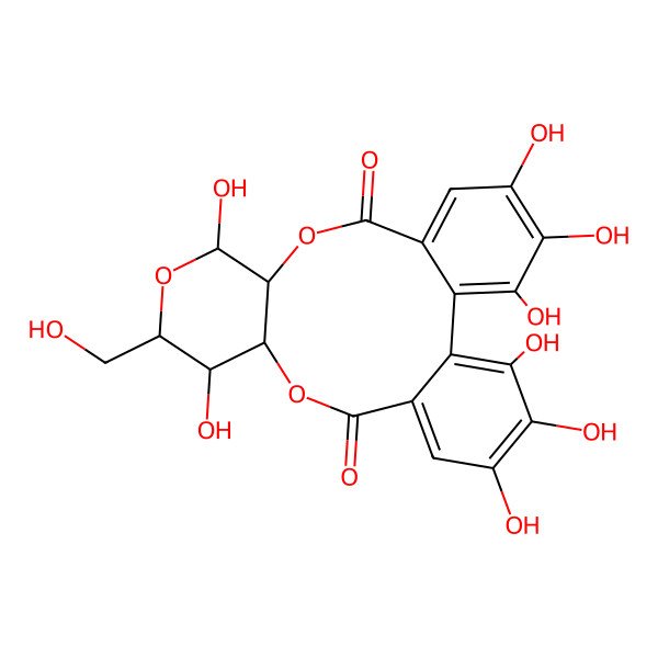 2D Structure of (10R,11S,13R,14R,15S)-3,4,5,11,14,20,21,22-octahydroxy-13-(hydroxymethyl)-9,12,16-trioxatetracyclo[16.4.0.02,7.010,15]docosa-1(22),2,4,6,18,20-hexaene-8,17-dione
