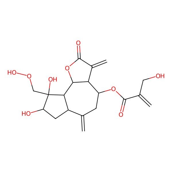 2D Structure of [9-(Hydroperoxymethyl)-8,9-dihydroxy-3,6-dimethylidene-2-oxo-3a,4,5,6a,7,8,9a,9b-octahydroazuleno[4,5-b]furan-4-yl] 2-(hydroxymethyl)prop-2-enoate