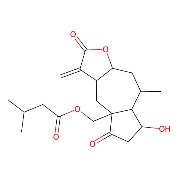 2D Structure of (6-Hydroxy-5-methyl-1-methylidene-2,8-dioxo-3a,4,5,5a,6,7,9,9a-octahydroazuleno[6,5-b]furan-8a-yl)methyl 3-methylbutanoate