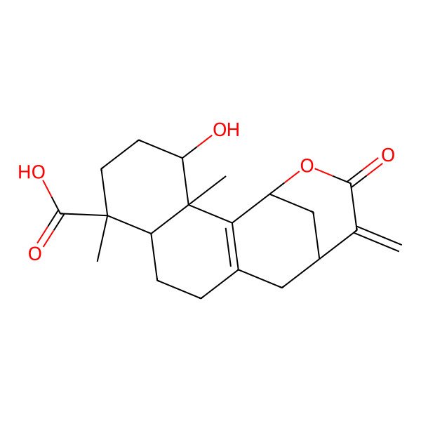 2D Structure of 4-Hydroxy-3,7-dimethyl-14-methylidene-15-oxo-16-oxatetracyclo[11.3.1.02,11.03,8]heptadec-2(11)-ene-7-carboxylic acid
