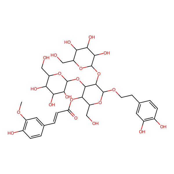 2D Structure of [6-[2-(3,4-Dihydroxyphenyl)ethoxy]-2-(hydroxymethyl)-4,5-bis[[3,4,5-trihydroxy-6-(hydroxymethyl)oxan-2-yl]oxy]oxan-3-yl] 3-(4-hydroxy-3-methoxyphenyl)prop-2-enoate