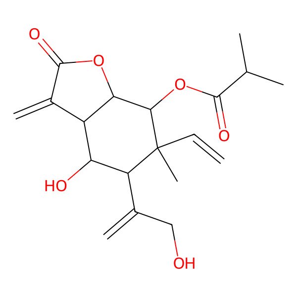 2D Structure of [(3aS,4R,5S,6S,7R,7aS)-6-ethenyl-4-hydroxy-5-(3-hydroxyprop-1-en-2-yl)-6-methyl-3-methylidene-2-oxo-4,5,7,7a-tetrahydro-3aH-1-benzofuran-7-yl] 2-methylpropanoate