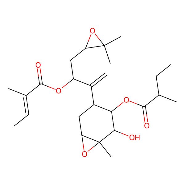 2D Structure of [4-[4-(3,3-Dimethyloxiran-2-yl)-3-(2-methylbut-2-enoyloxy)but-1-en-2-yl]-2-hydroxy-1-methyl-7-oxabicyclo[4.1.0]heptan-3-yl] 2-methylbutanoate