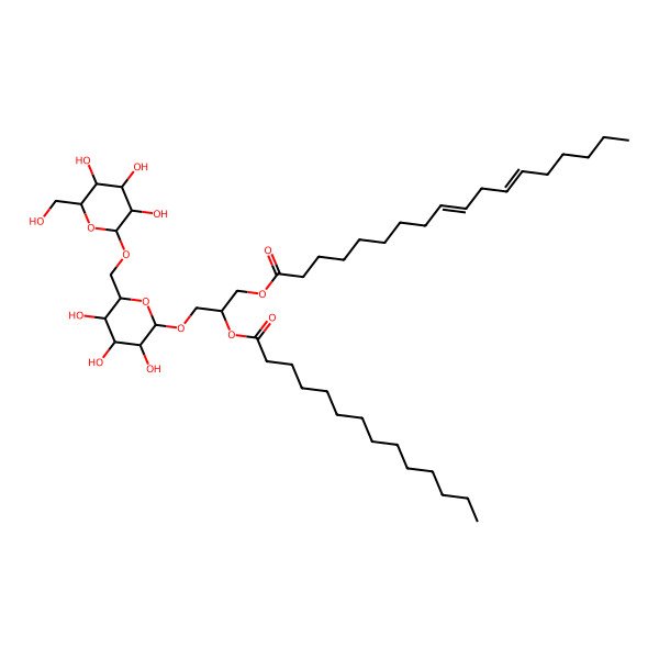 2D Structure of [2-Tetradecanoyloxy-3-[3,4,5-trihydroxy-6-[[3,4,5-trihydroxy-6-(hydroxymethyl)oxan-2-yl]oxymethyl]oxan-2-yl]oxypropyl] octadeca-9,12-dienoate