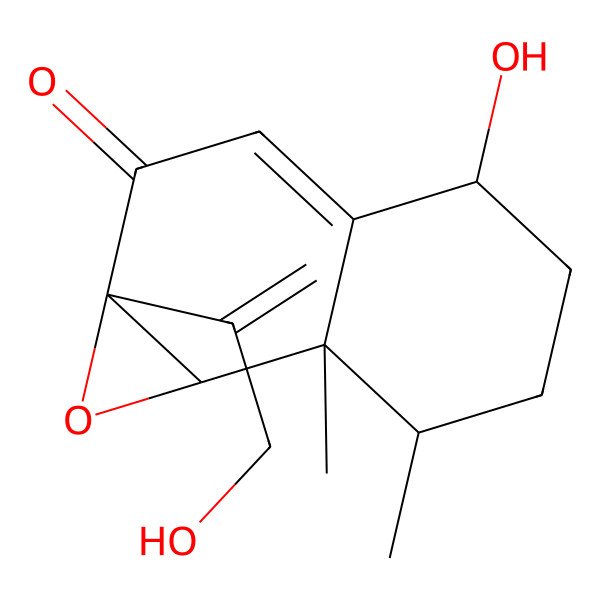 2D Structure of 4-hydroxy-1a-(3-hydroxyprop-1-en-2-yl)-7,7a-dimethyl-5,6,7,7b-tetrahydro-4H-naphtho[1,2-b]oxiren-2-one