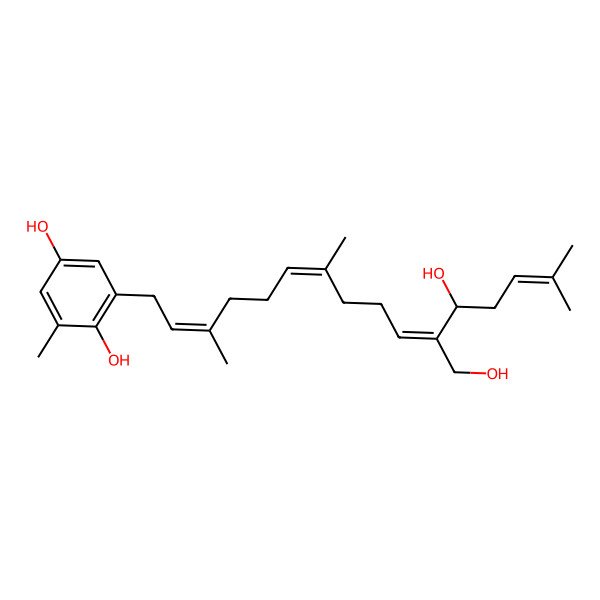 2D Structure of 2-[12-Hydroxy-11-(hydroxymethyl)-3,7,15-trimethylhexadeca-2,6,10,14-tetraenyl]-6-methylbenzene-1,4-diol