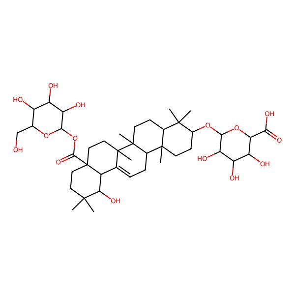 2D Structure of (2S,3S,4S,5R,6R)-6-[[(3S,4aR,6aR,6bS,8aR,12S,12aS,14aR,14bR)-12-hydroxy-4,4,6a,6b,11,11,14b-heptamethyl-8a-[(2S,3R,4S,5S,6R)-3,4,5-trihydroxy-6-(hydroxymethyl)oxan-2-yl]oxycarbonyl-1,2,3,4a,5,6,7,8,9,10,12,12a,14,14a-tetradecahydropicen-3-yl]oxy]-3,4,5-trihydroxyoxane-2-carboxylic acid