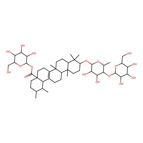 2D Structure of [3,4,5-Trihydroxy-6-(hydroxymethyl)oxan-2-yl] 10-[3,4-dihydroxy-6-methyl-5-[3,4,5-trihydroxy-6-(hydroxymethyl)oxan-2-yl]oxyoxan-2-yl]oxy-1,2,6b,9,9,12a-hexamethyl-1,2,3,4,5,6,6a,7,8,8a,10,11,12,13,14,14b-hexadecahydropicene-4a-carboxylate