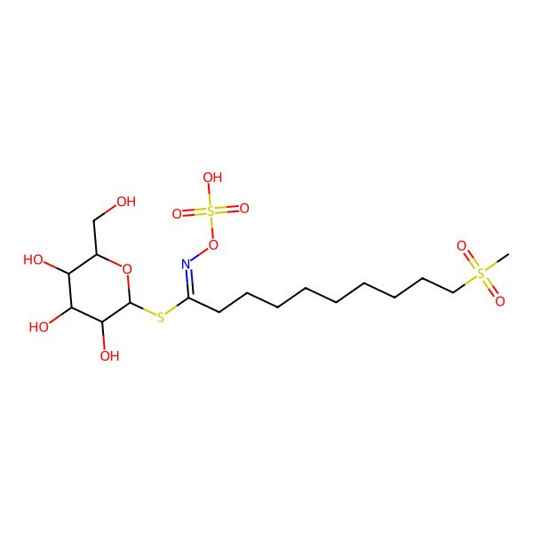2D Structure of [(2S,3R,4S,5S,6R)-3,4,5-trihydroxy-6-(hydroxymethyl)oxan-2-yl] (1Z)-10-methylsulfonyl-N-sulfooxydecanimidothioate