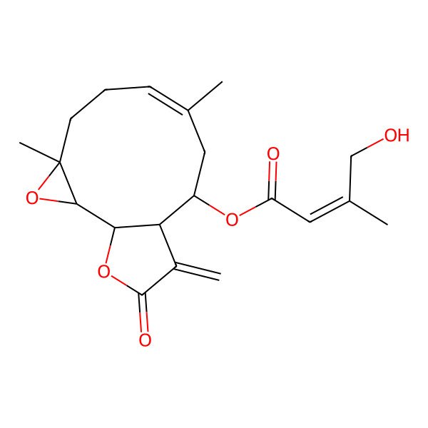 2D Structure of [(1S,2S,4R,7E,10S,11R)-4,8-dimethyl-12-methylidene-13-oxo-3,14-dioxatricyclo[9.3.0.02,4]tetradec-7-en-10-yl] (E)-4-hydroxy-3-methylbut-2-enoate