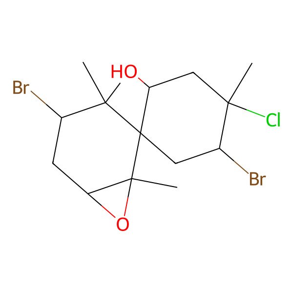 2D Structure of (1R,1'R,2R,4R,4'S,5'S,6S)-4,4'-dibromo-5'-chloro-1,3,3,5'-tetramethylspiro[7-oxabicyclo[4.1.0]heptane-2,2'-cyclohexane]-1'-ol