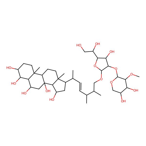 2D Structure of 17-[7-[5-(1,2-Dihydroxyethyl)-3-(4,5-dihydroxy-3-methoxyoxan-2-yl)oxy-4-hydroxyoxolan-2-yl]oxy-5,6-dimethylhept-3-en-2-yl]-10,13-dimethyl-1,2,3,4,5,6,7,9,11,12,14,15,16,17-tetradecahydrocyclopenta[a]phenanthrene-3,4,6,8,15-pentol