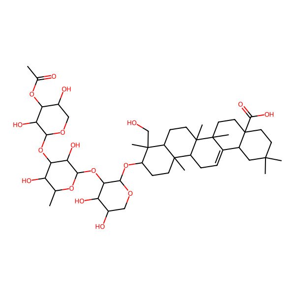 2D Structure of (4aS,6aS,6aS,6bR,8aR,9R,10S,12aR,14bS)-10-[(2S,3R,4S,5S)-3-[(2S,3R,4R,5S,6S)-4-[(2S,3R,4S,5R)-4-acetyloxy-3,5-dihydroxyoxan-2-yl]oxy-3,5-dihydroxy-6-methyloxan-2-yl]oxy-4,5-dihydroxyoxan-2-yl]oxy-9-(hydroxymethyl)-2,2,6a,6b,9,12a-hexamethyl-1,3,4,5,6,6a,7,8,8a,10,11,12,13,14b-tetradecahydropicene-4a-carboxylic acid