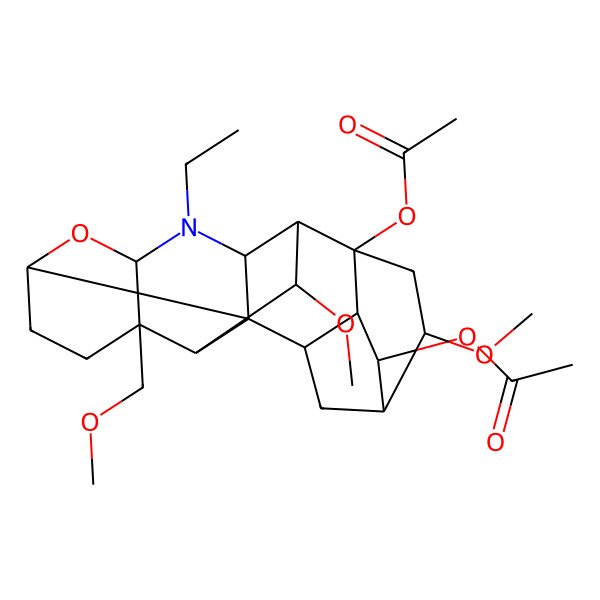 2D Structure of [14-Acetyloxy-4-ethyl-12,16-dimethoxy-10-(methoxymethyl)-6-oxa-4-azaheptacyclo[15.2.1.02,7.02,11.03,13.05,10.014,19]icosan-18-yl] acetate