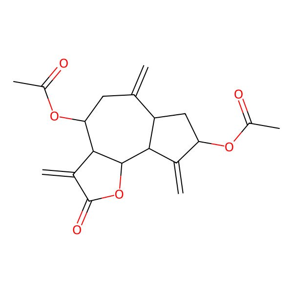 2D Structure of [(3aR,4S,6aR,8S,9aR,9bR)-4-acetyloxy-3,6,9-trimethylidene-2-oxo-3a,4,5,6a,7,8,9a,9b-octahydroazuleno[4,5-b]furan-8-yl] acetate