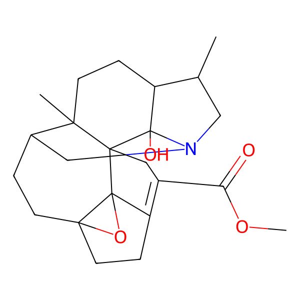 2D Structure of Methyl 2-hydroxy-5,9-dimethyl-20-oxa-3-azaheptacyclo[11.5.2.13,10.01,9.02,6.013,19.016,19]henicos-16-ene-17-carboxylate