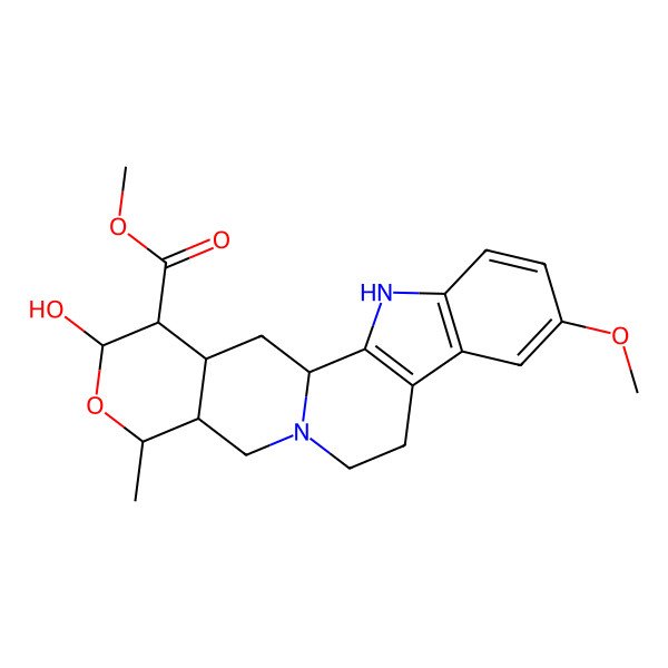 2D Structure of methyl (1S,15R,16S,18R,19R,20S)-18-hydroxy-7-methoxy-16-methyl-17-oxa-3,13-diazapentacyclo[11.8.0.02,10.04,9.015,20]henicosa-2(10),4(9),5,7-tetraene-19-carboxylate