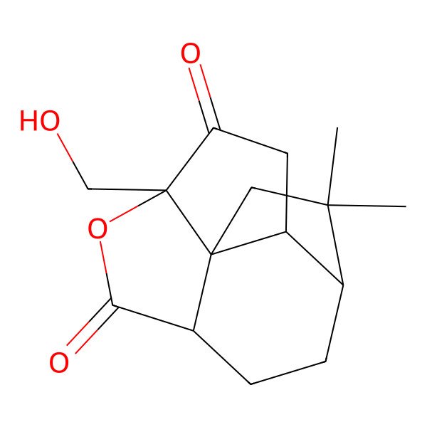 2D Structure of (1S,2R,5S,8R,11R)-5-(hydroxymethyl)-12,12-dimethyl-6-oxatetracyclo[6.5.0.01,5.02,11]tridecane-4,7-dione