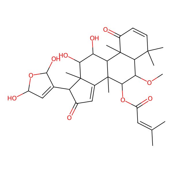 2D Structure of [(5S,6R,7S,8R,9S,10R,11S,12R,13S,17R)-17-[(2R,5S)-2,5-dihydroxy-2,5-dihydrofuran-3-yl]-11,12-dihydroxy-6-methoxy-4,4,8,10,13-pentamethyl-1,16-dioxo-6,7,9,11,12,17-hexahydro-5H-cyclopenta[a]phenanthren-7-yl] 3-methylbut-2-enoate