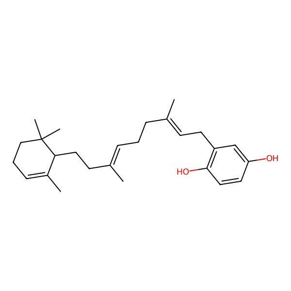2D Structure of 2-[(2E,6E)-3,7-dimethyl-9-(2,6,6-trimethylcyclohex-2-en-1-yl)nona-2,6-dienyl]benzene-1,4-diol